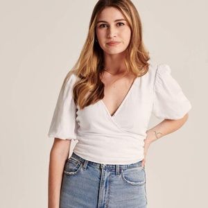 Abercrombie & Fitch Linen-Blend Wrap-Front Blouse